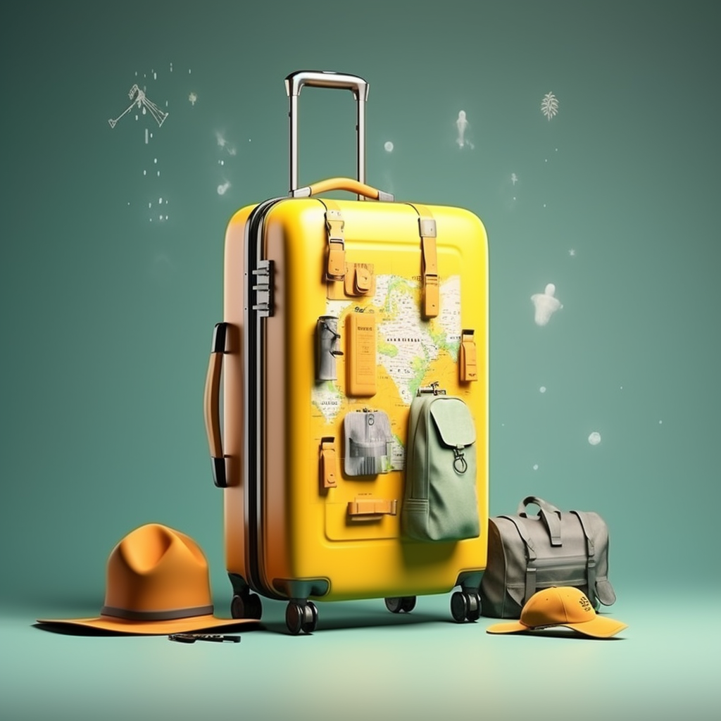 Yellow luggage with travel equipment