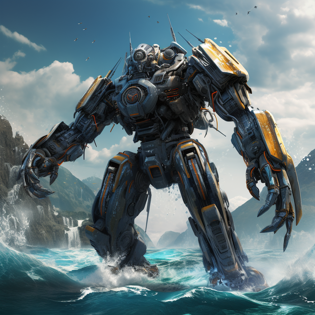 Giant Pacific Rim Jaeger Mech in Ocean