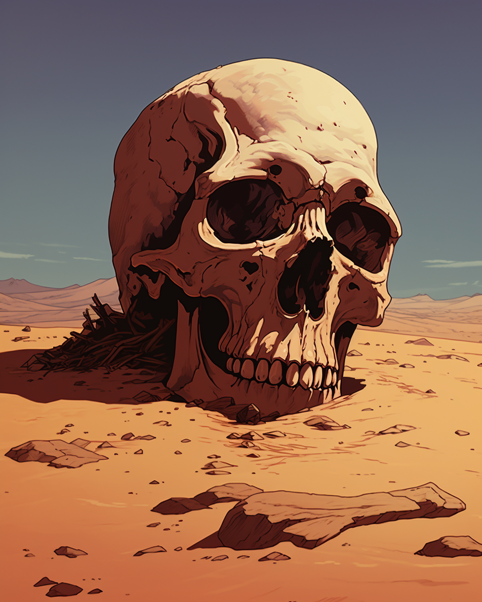 Giant Skull Buried in Desert