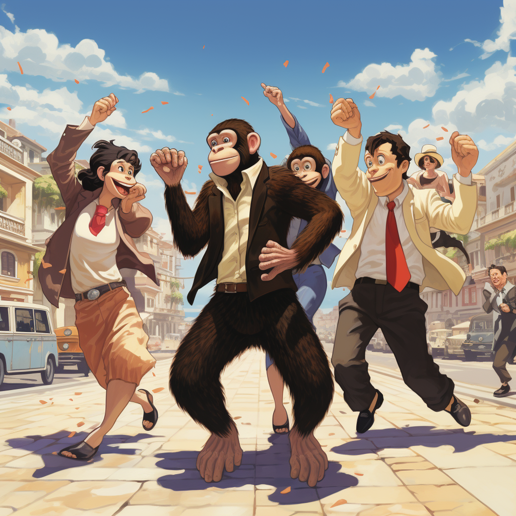 Group of People Dancing with Monkey