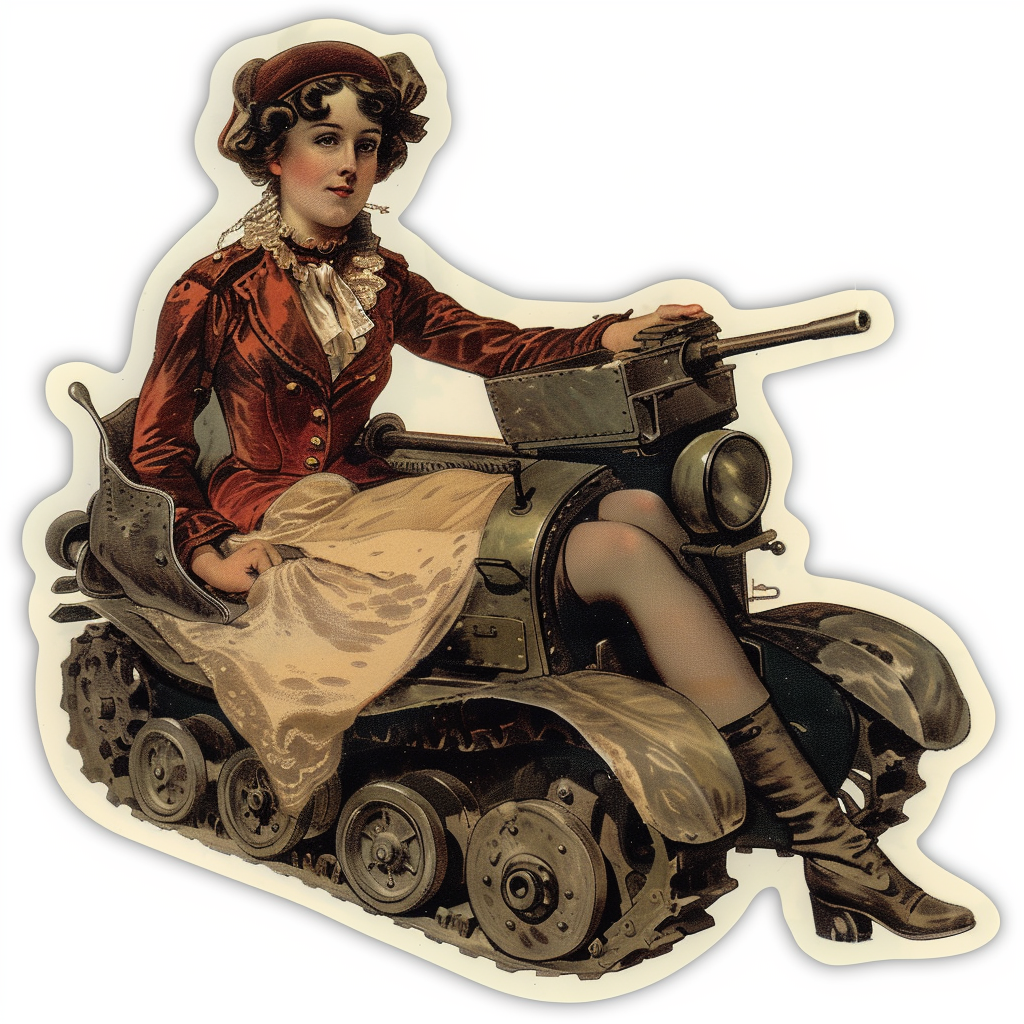 Vintage Gibson girl driving tank