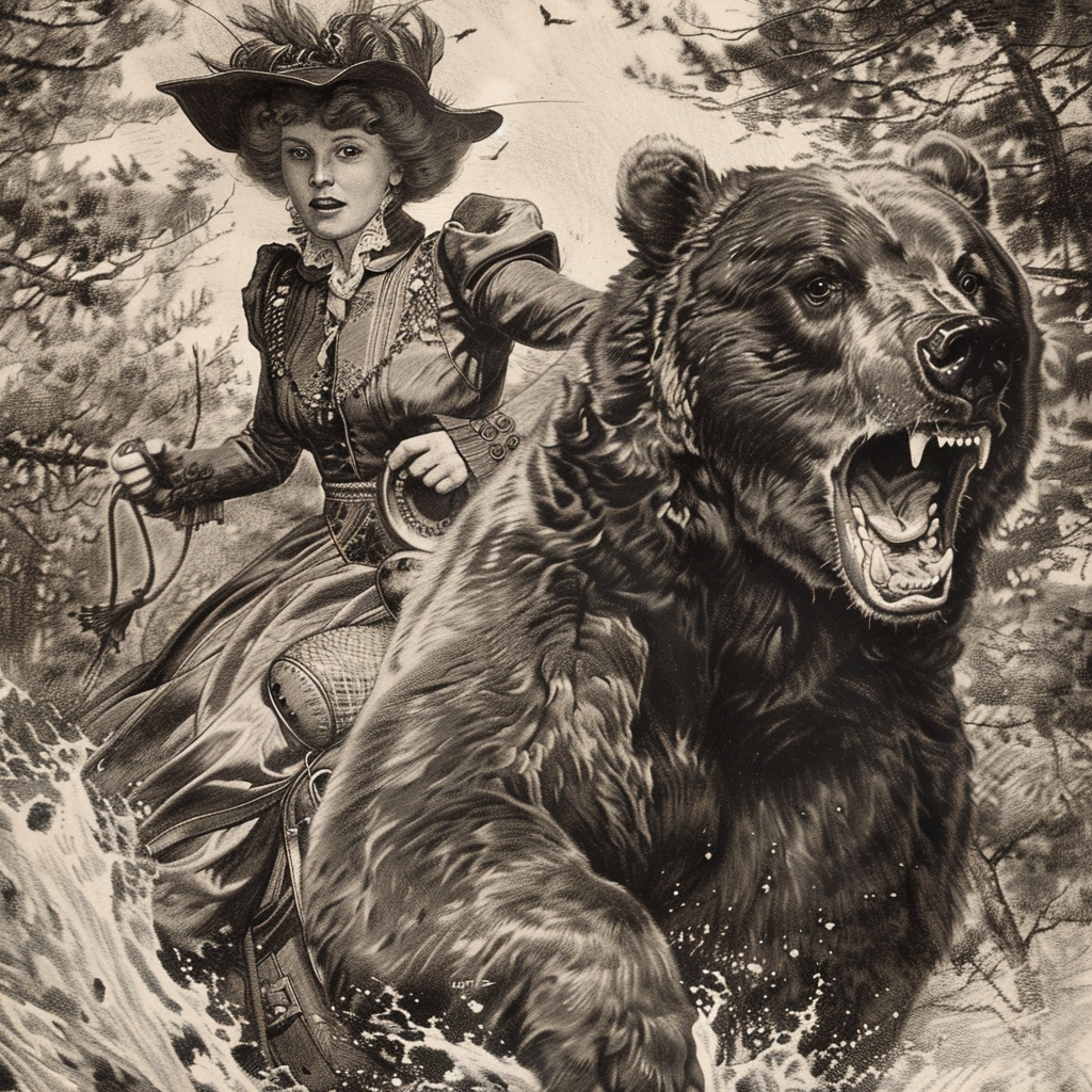 Girl riding bear into battle