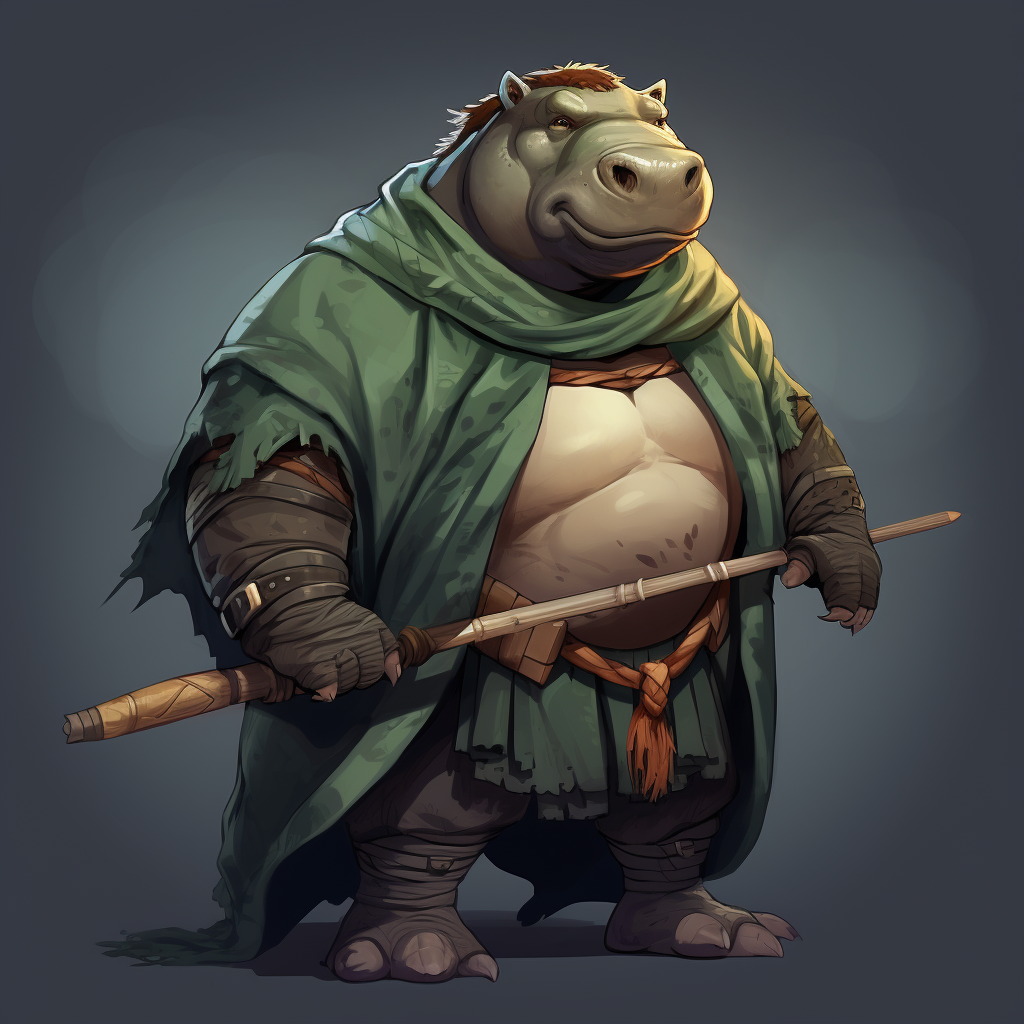 Giff hippo man with green cloak