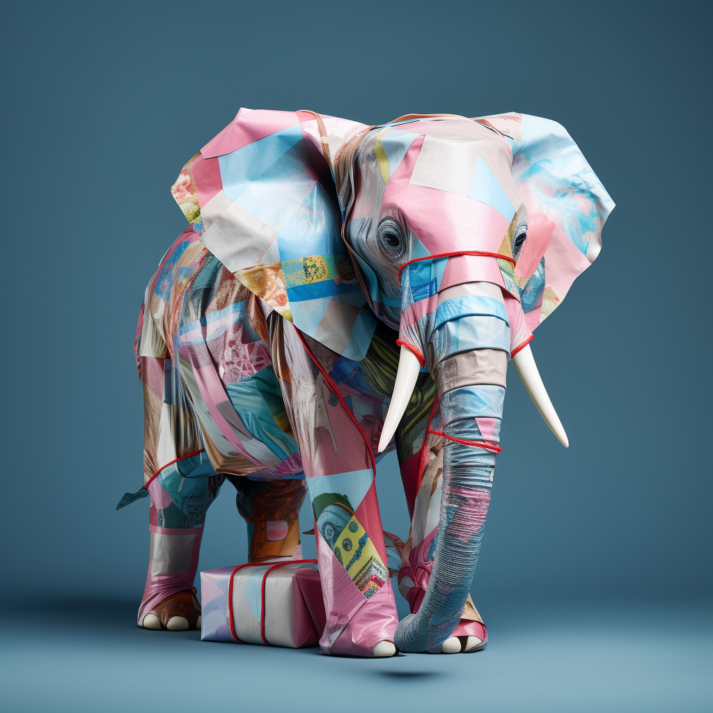 Elephant wrapped in gift wrap