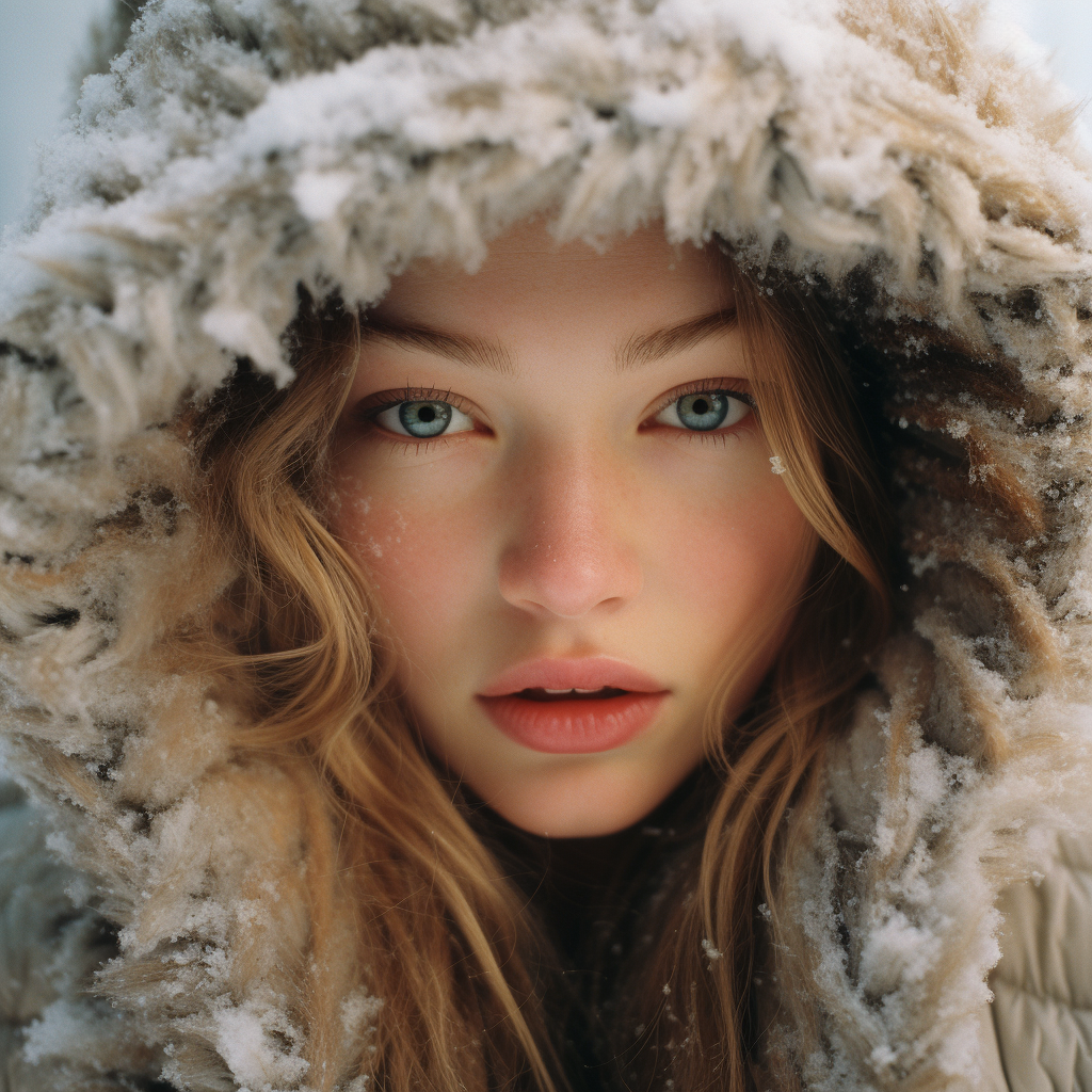 Closeup of Gigi Hadid in the Snow