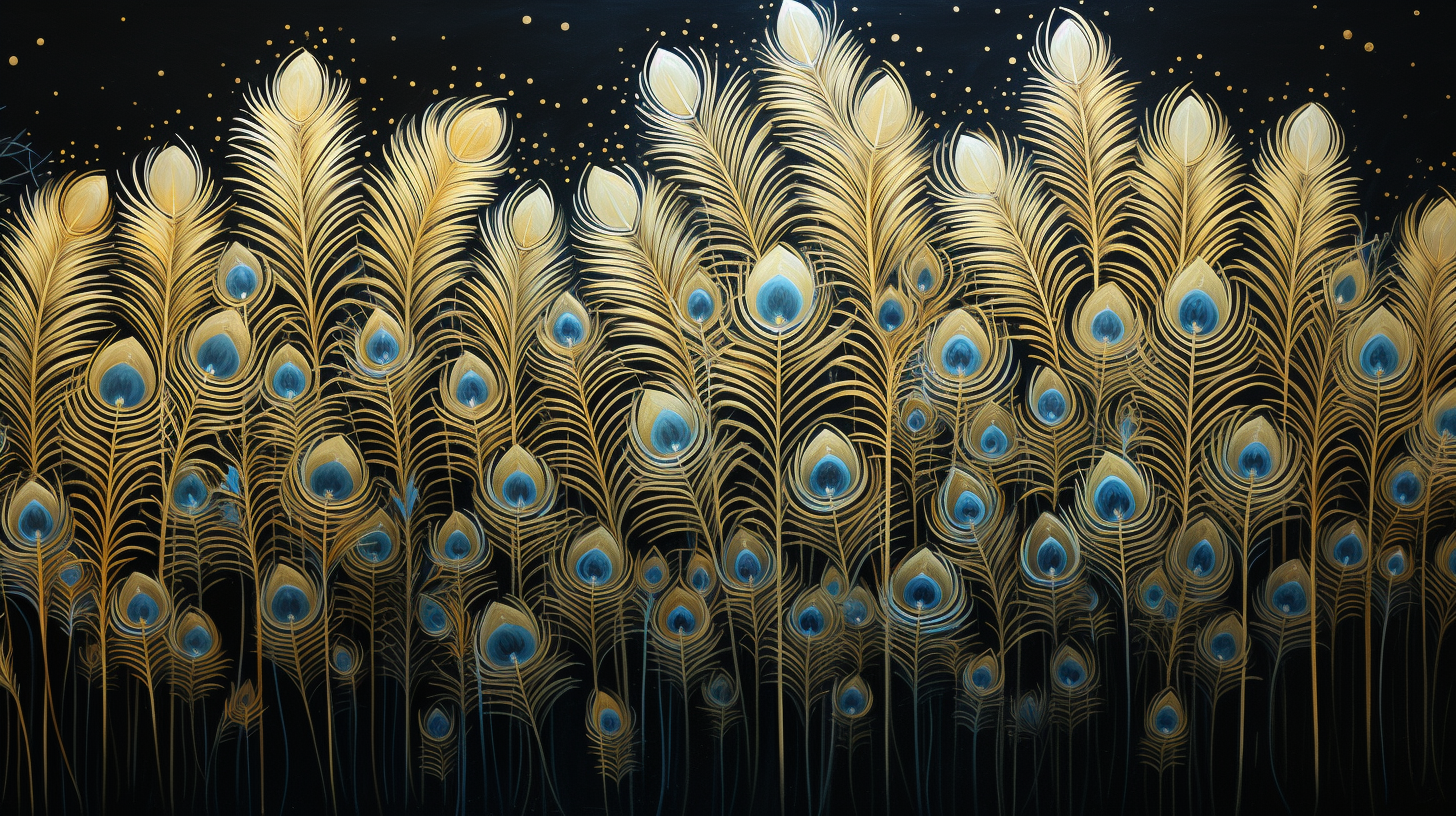 Luxurious gilded peacock feathers pattern painting