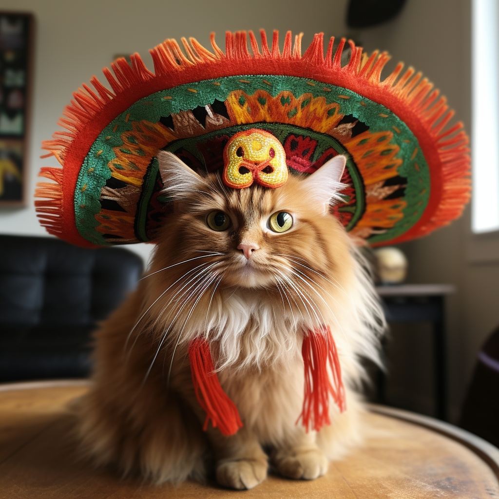 Cute Ginger Cat in Mexican Sombrero