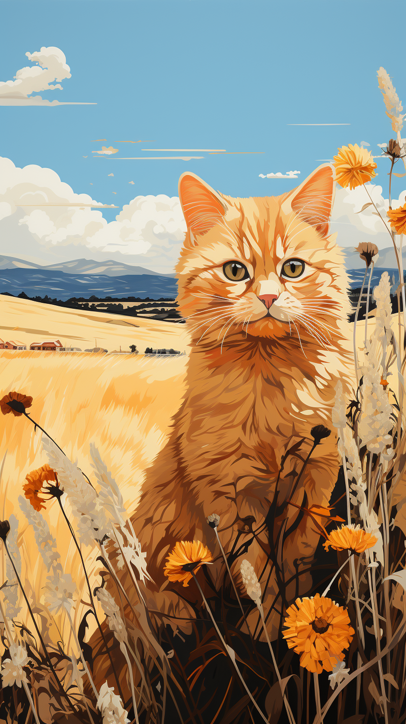 Ginger cat in wheat field