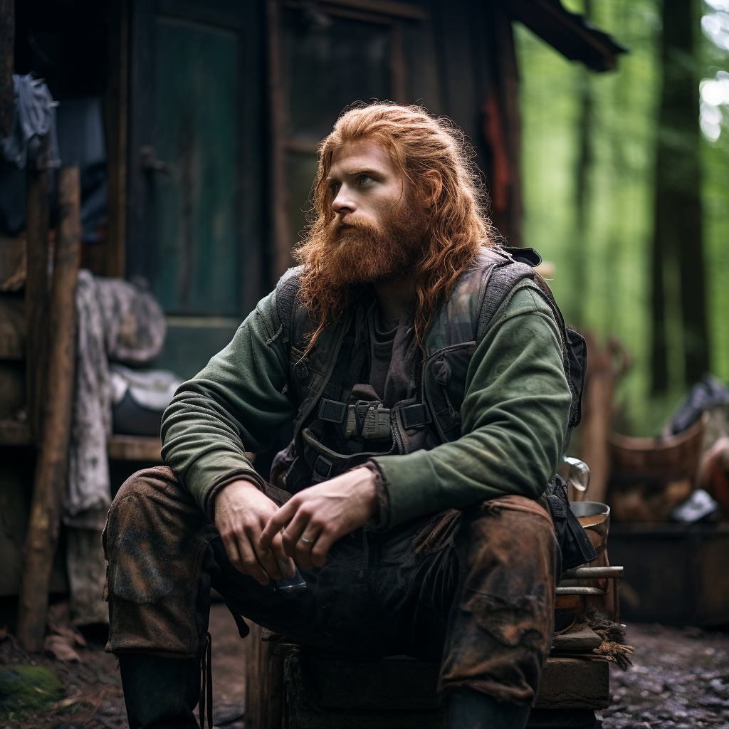 Ginger man in beanie and green flannel