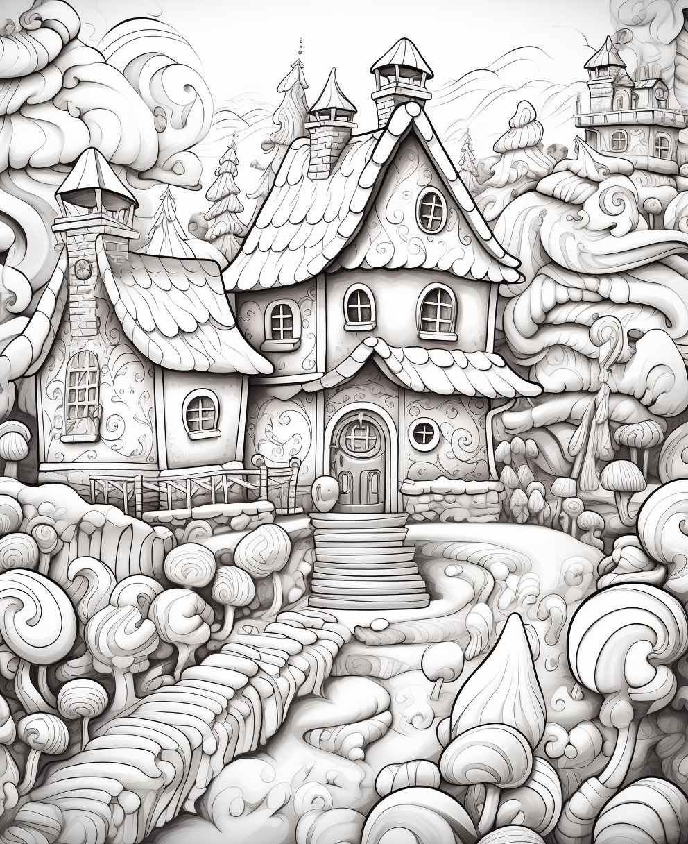 Gingerbread candy village coloring page