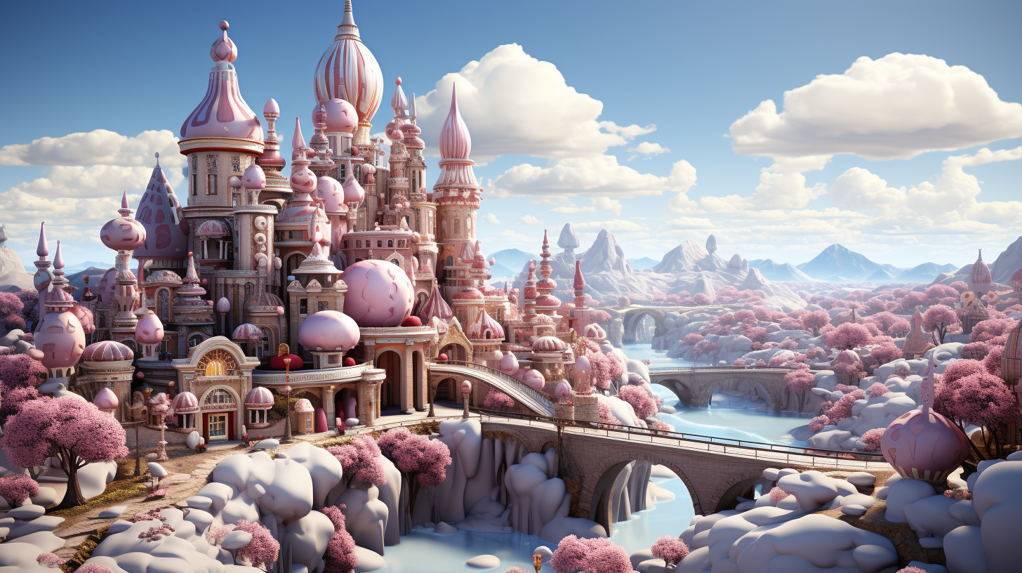 Gingerbread candy city landscape panorama