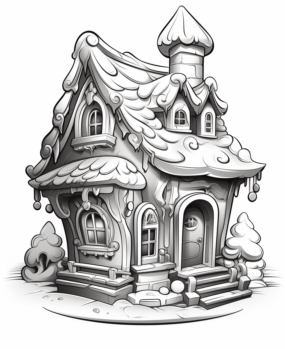 Gingerbread house coloring for kids