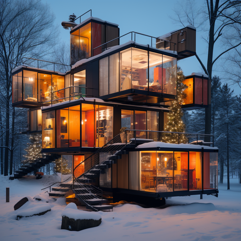 Gingerbread house resembling shipping container home