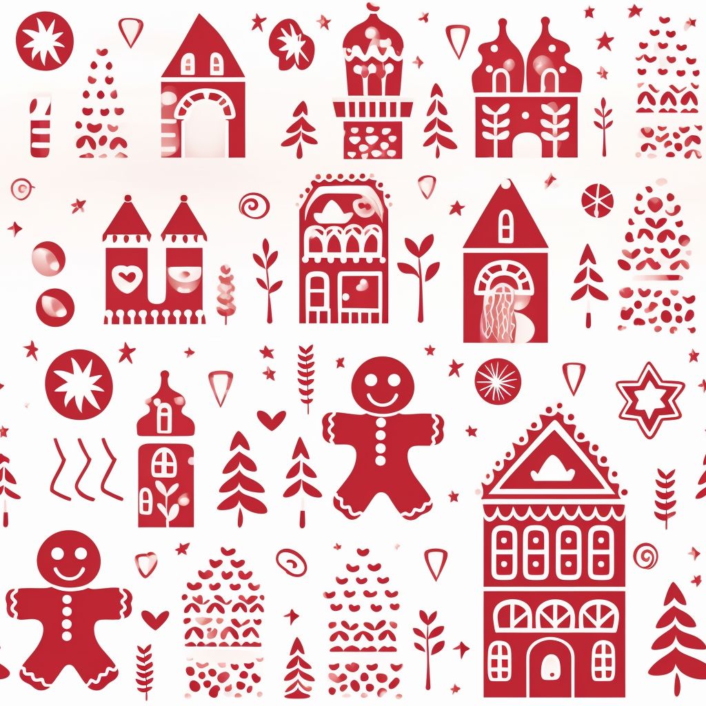 White and Red Gingerbread Men and Houses Pattern