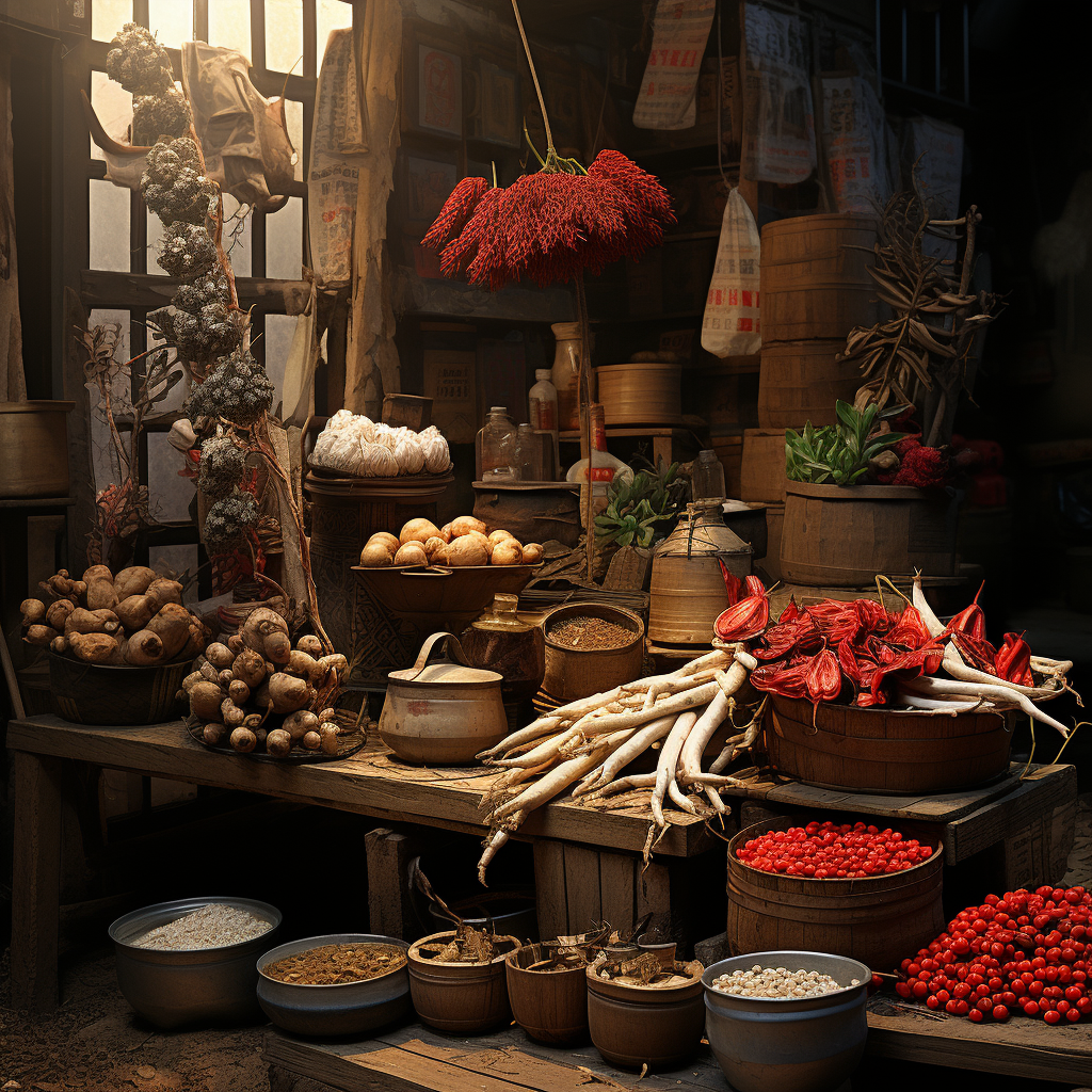 Vibrant ginseng market scene