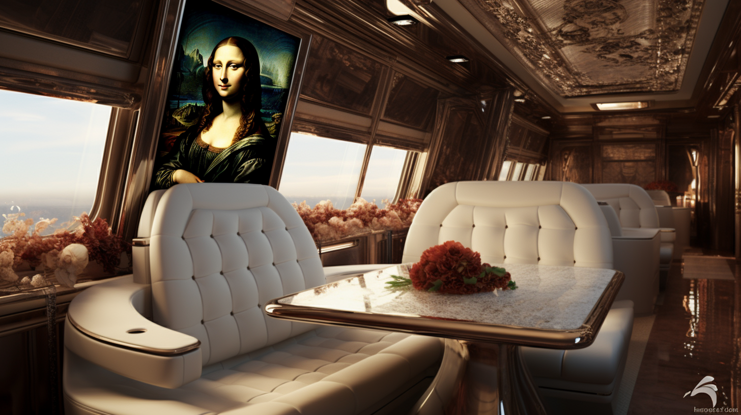 da Vinci's La Gioconda on a Luxury White Interiors Private Jet