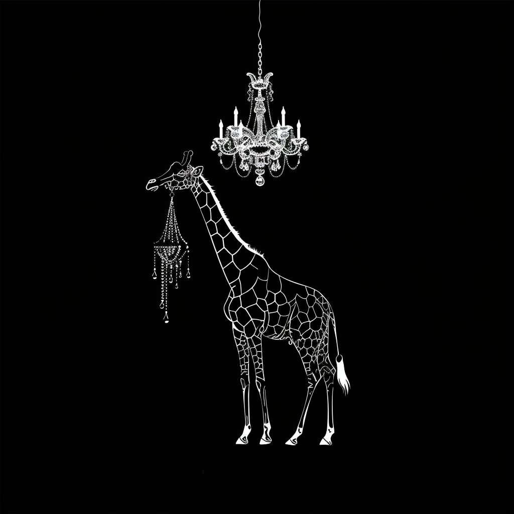 Giraffe holding chandelier wire silhouette