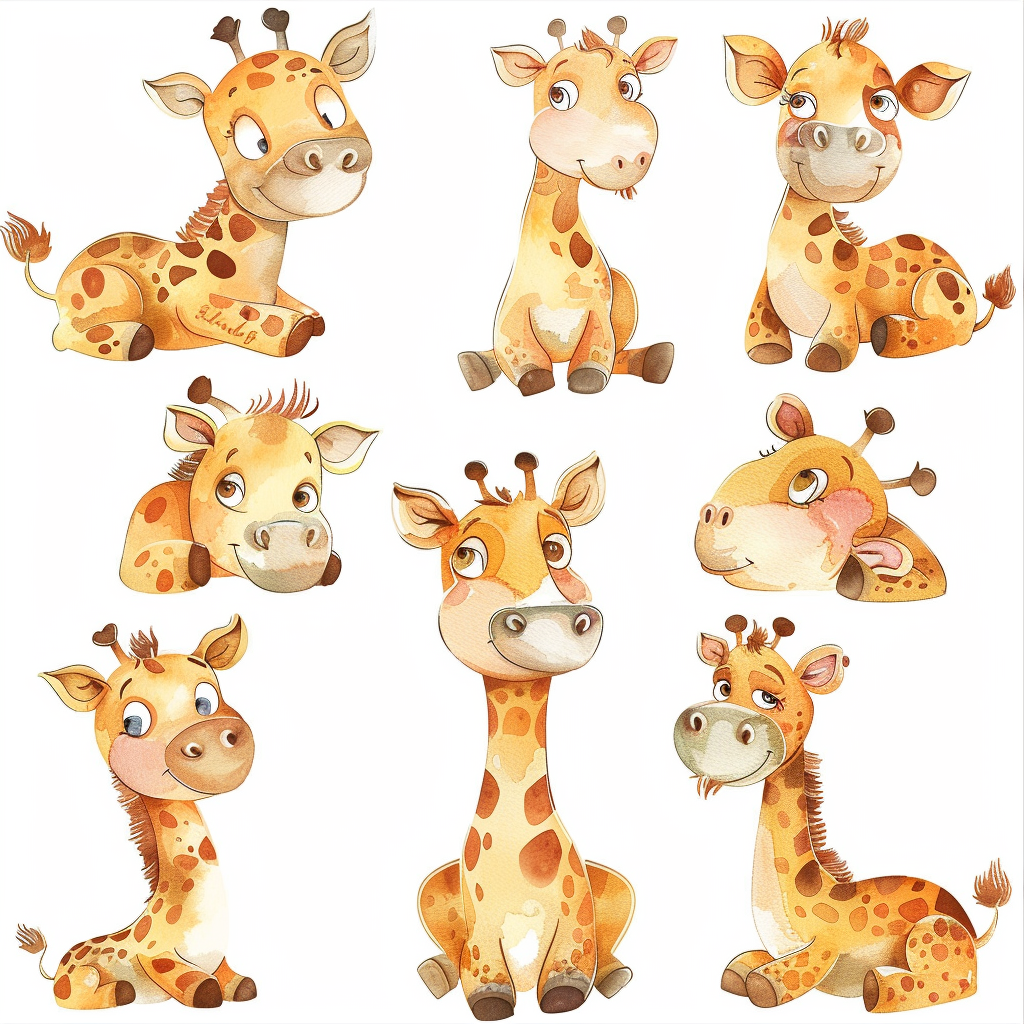 Cute giraffe aquarelle illustrations