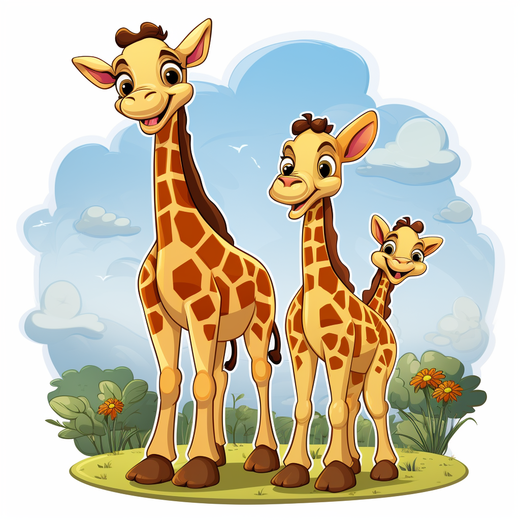 Cute Giraffe Family Cartoon Sticker  (6 words)