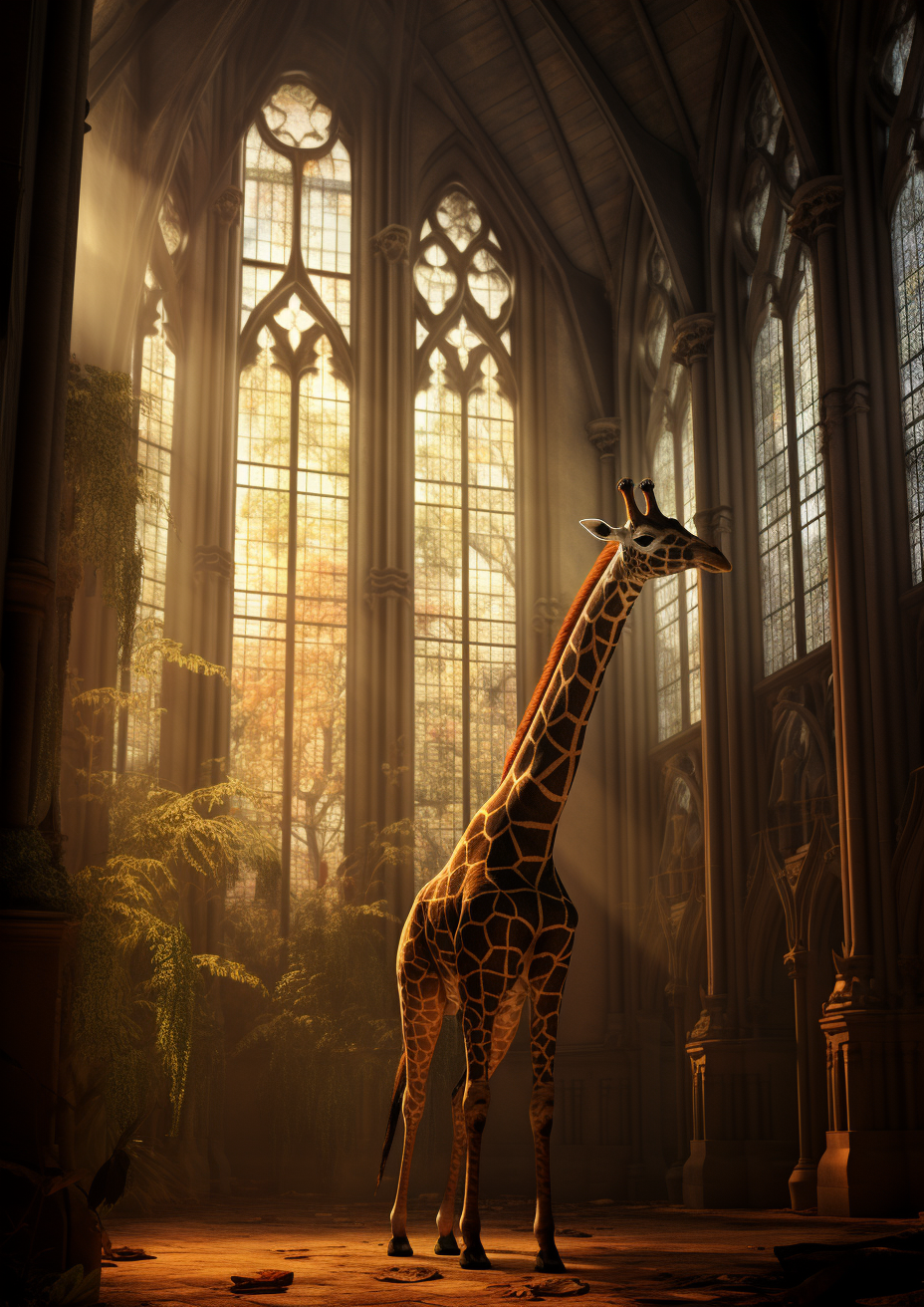 Giraffe in Gothic Cathedral Art