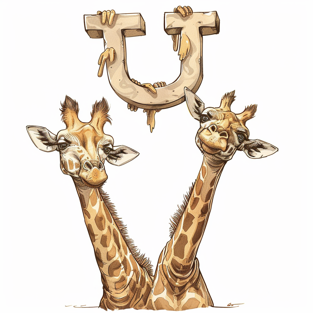 Giraffe holding letter U high