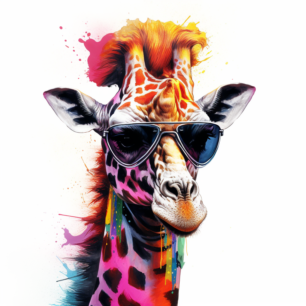 Colorful giraffe punk portrait painting