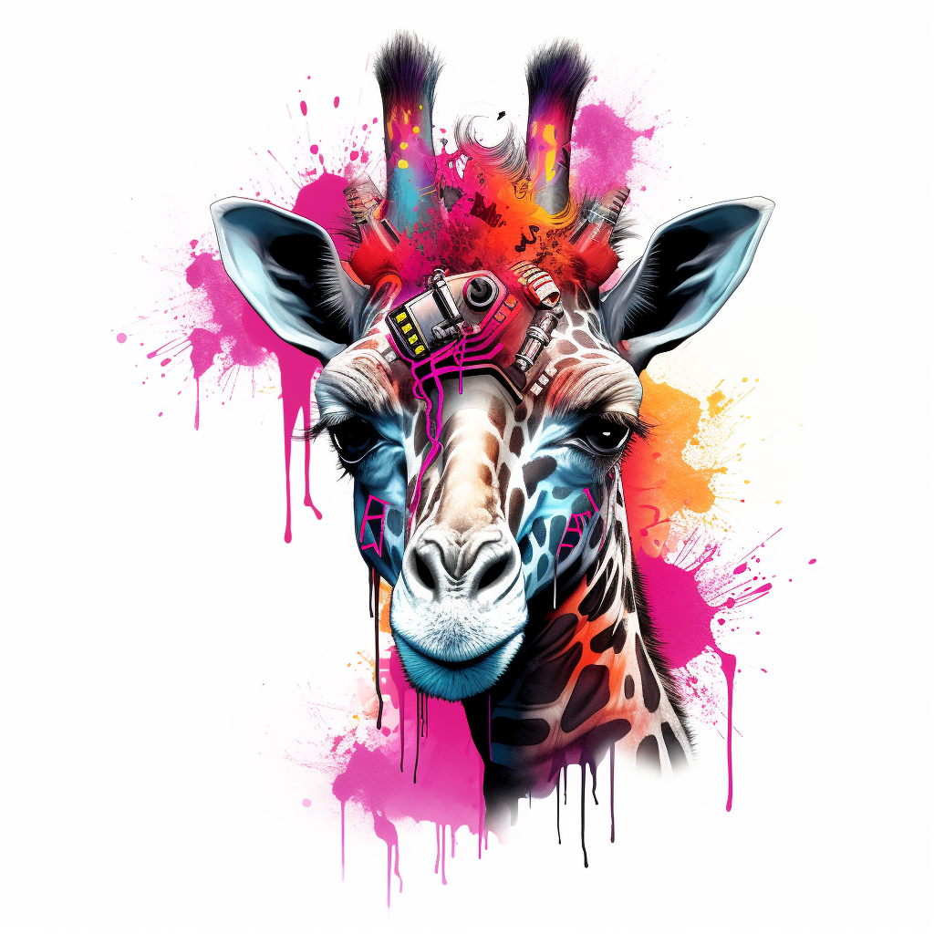 Colorful Giraffe Wall Art Drawing