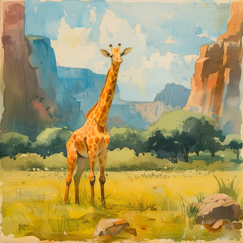 Round Body Giraffe Watercolor Art