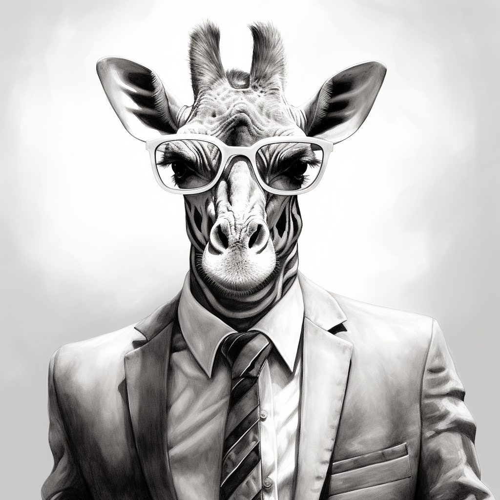 Giraffe in suit with sunglasses