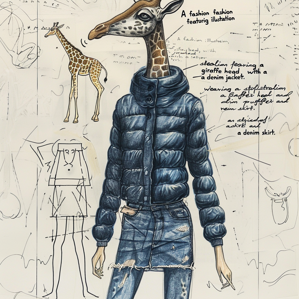 Giraffe woman in denim fashion