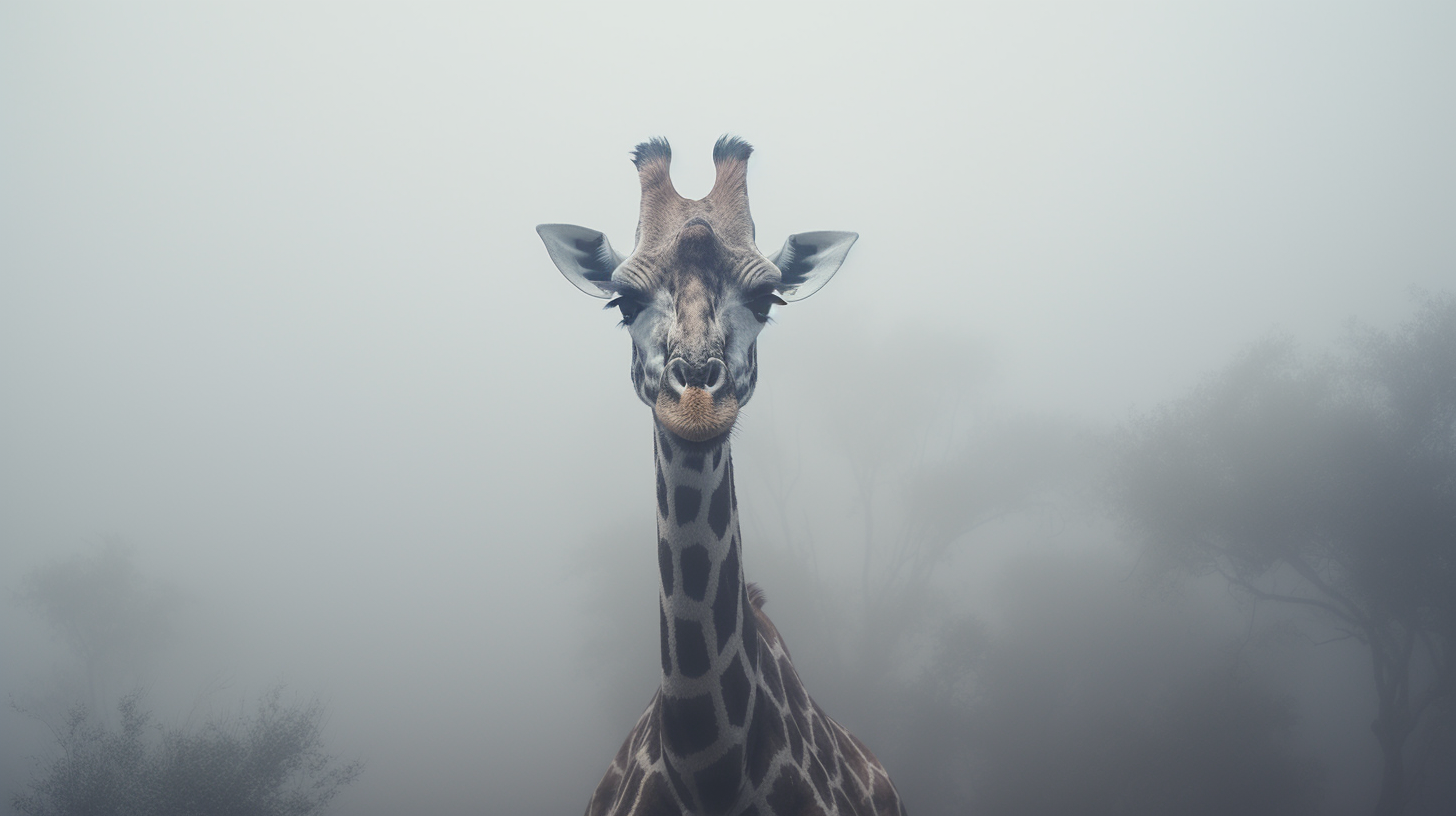 Mysterious giraffe emerging from fog