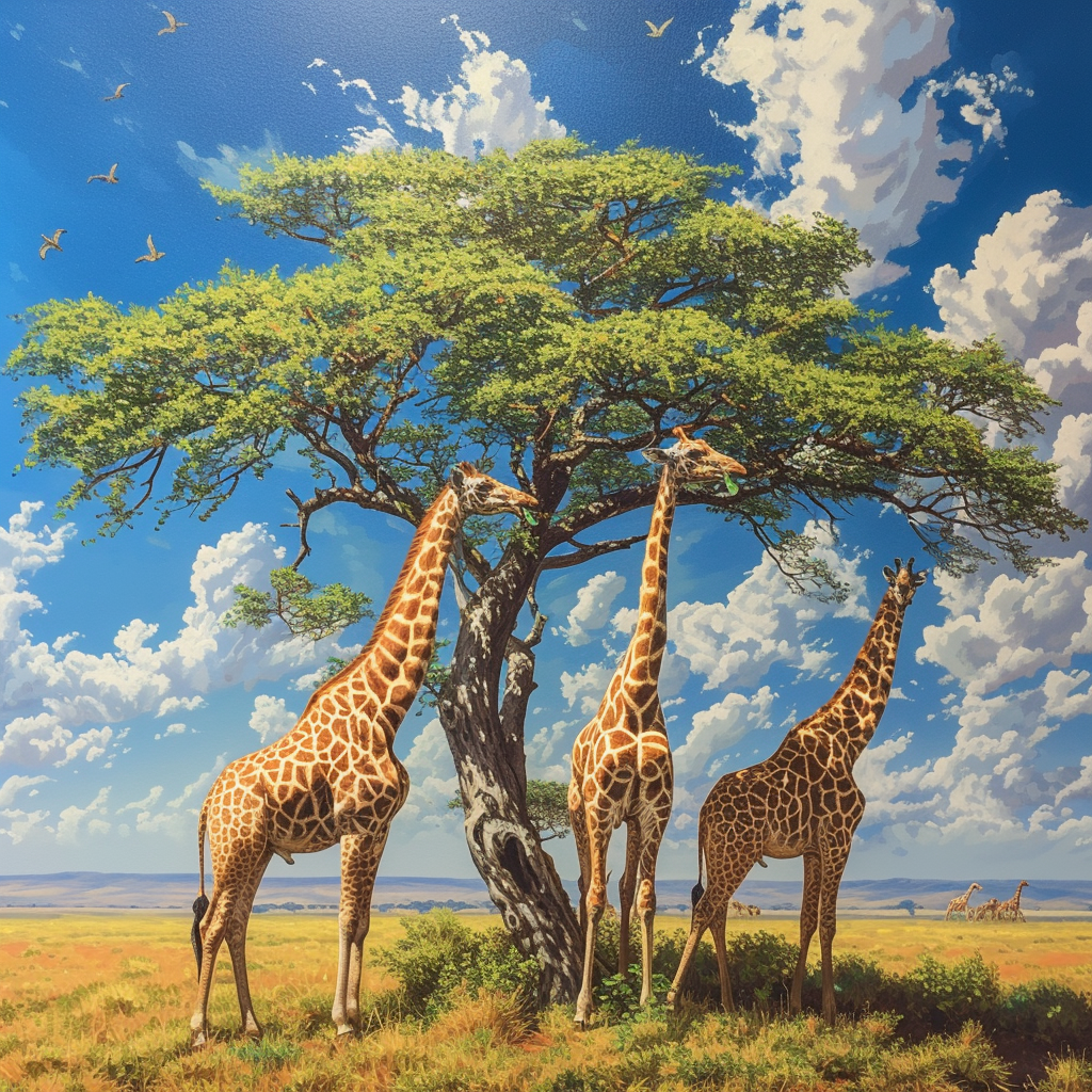 giraffes eating leaves acacia tree