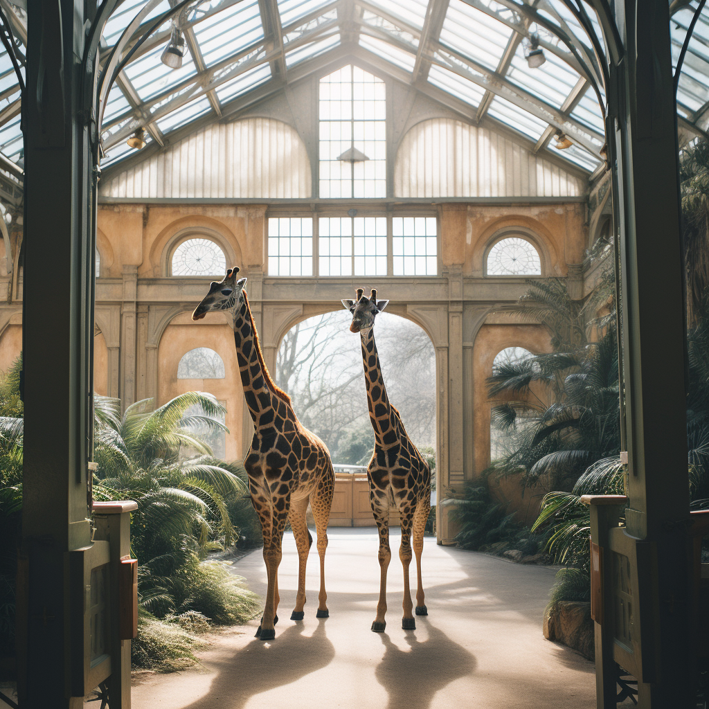 Giraffes exploring zoo enclosure