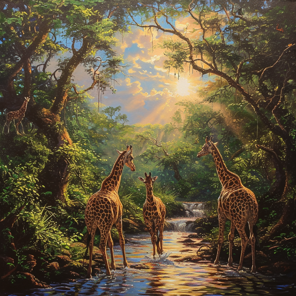 giraffes walking in African forest