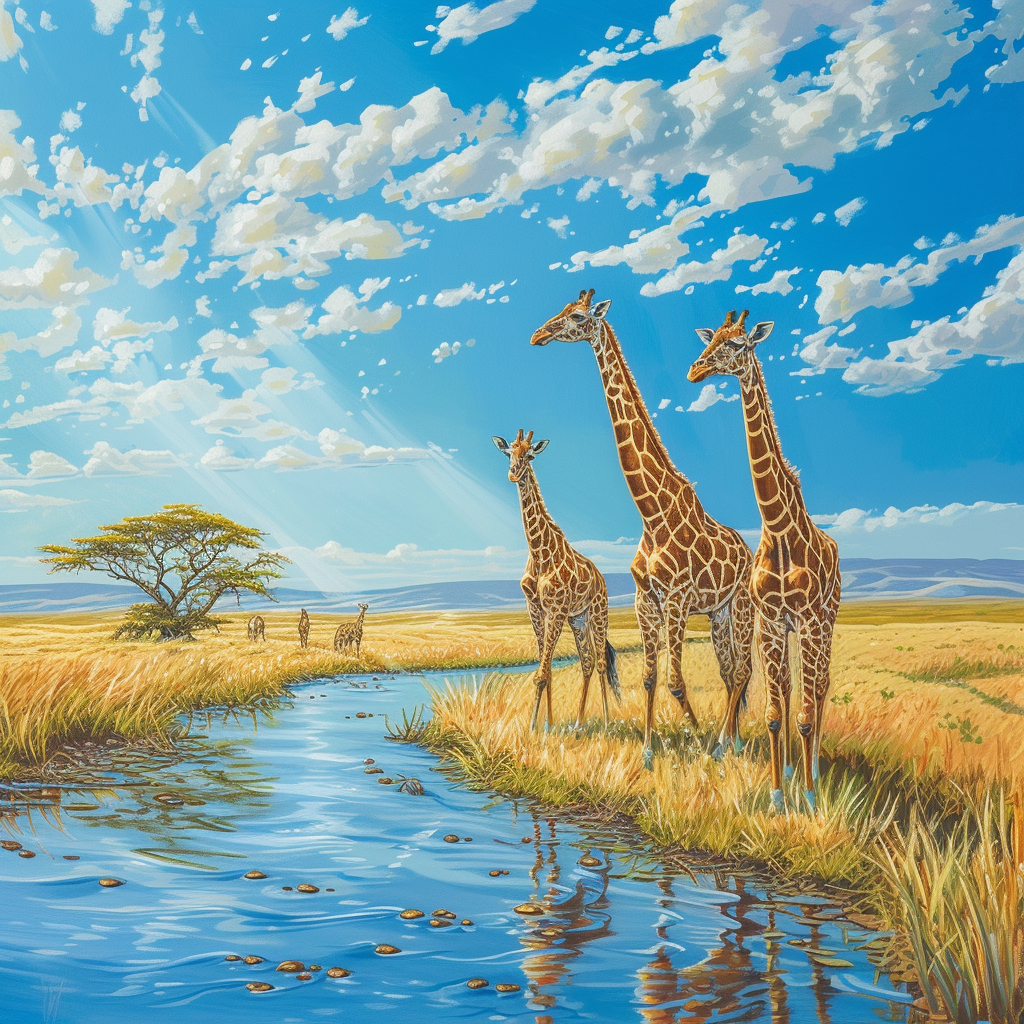 Giraffes in African Savanna Painting