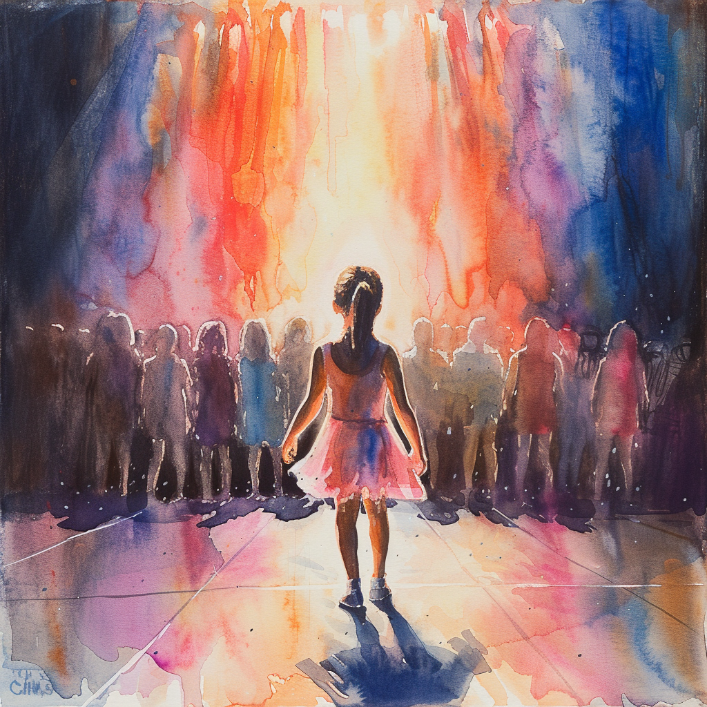 Little girl ballet dancer tip-toeing watercolor