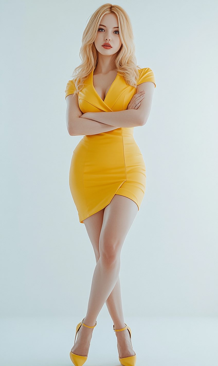 Blonde girl in yellow dress