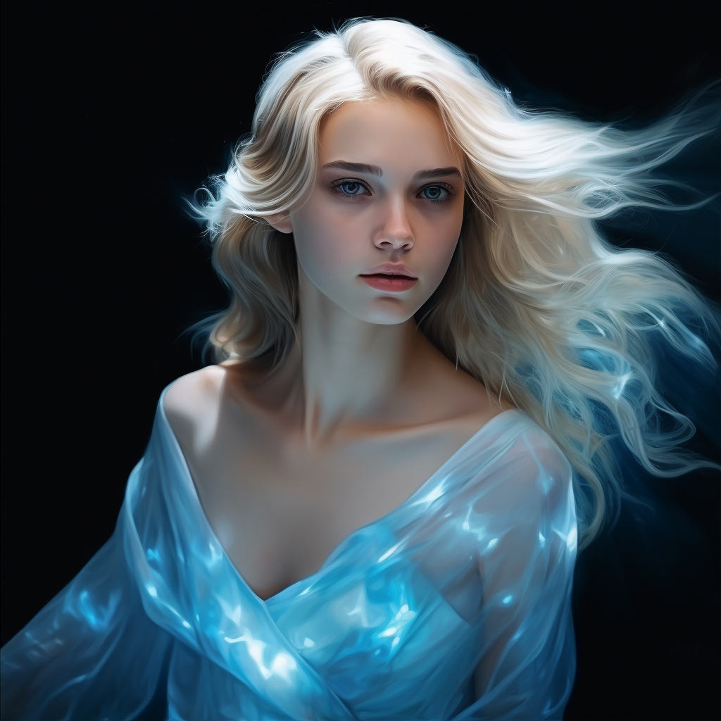 Blonde hair girl in cyan streaks dress