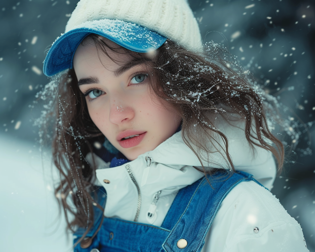 Girl in Blue and White Winter Overalls