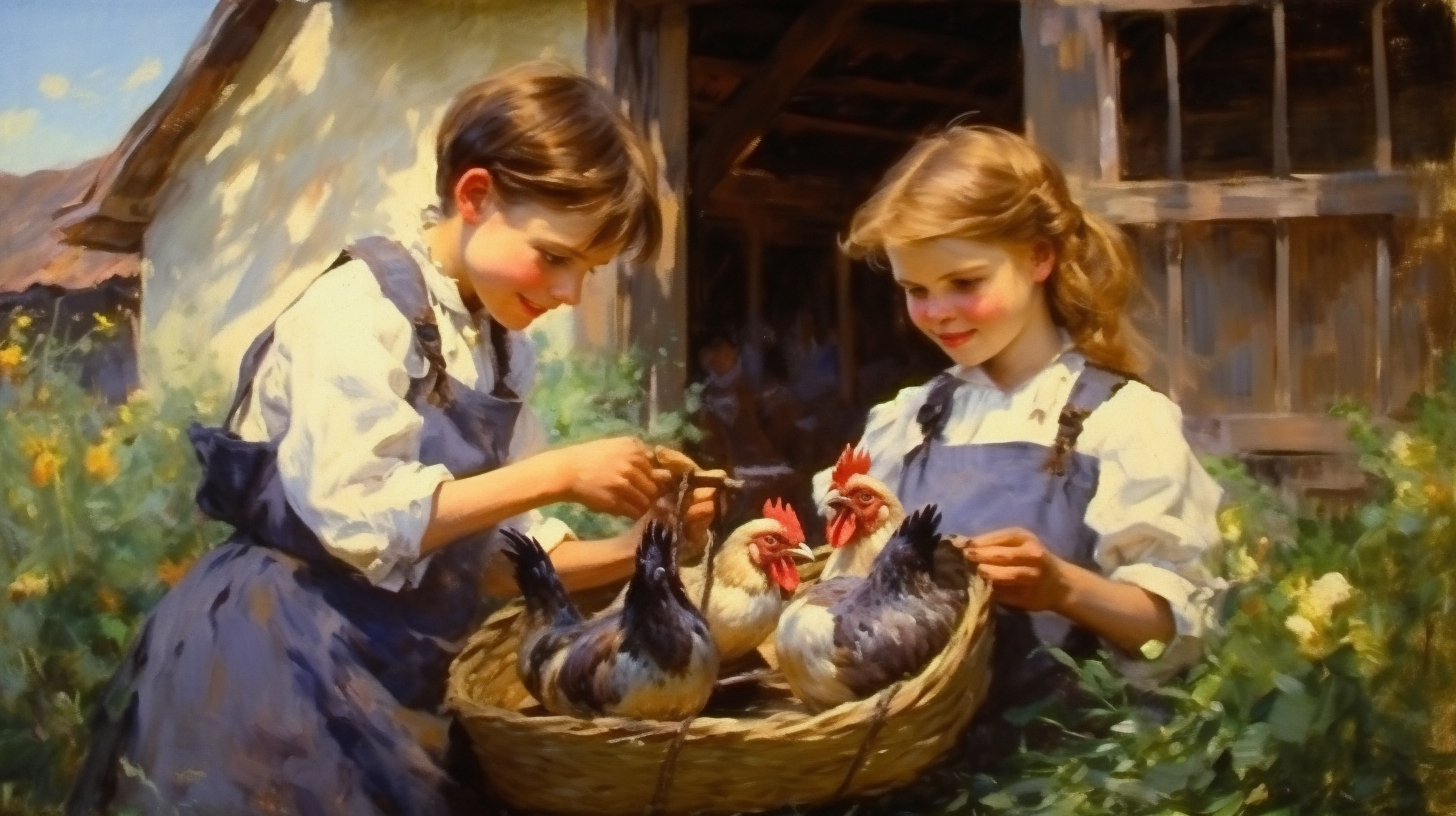 Kids feed chickens and birds