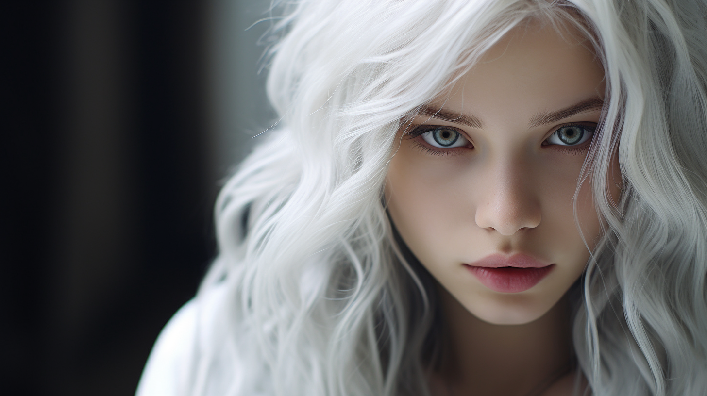 Beautiful girl with brown eyes and white hair