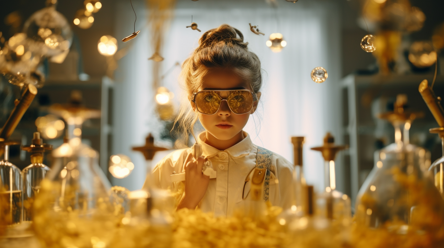 Young Girl Child Scientist Experimenting in Laboratory