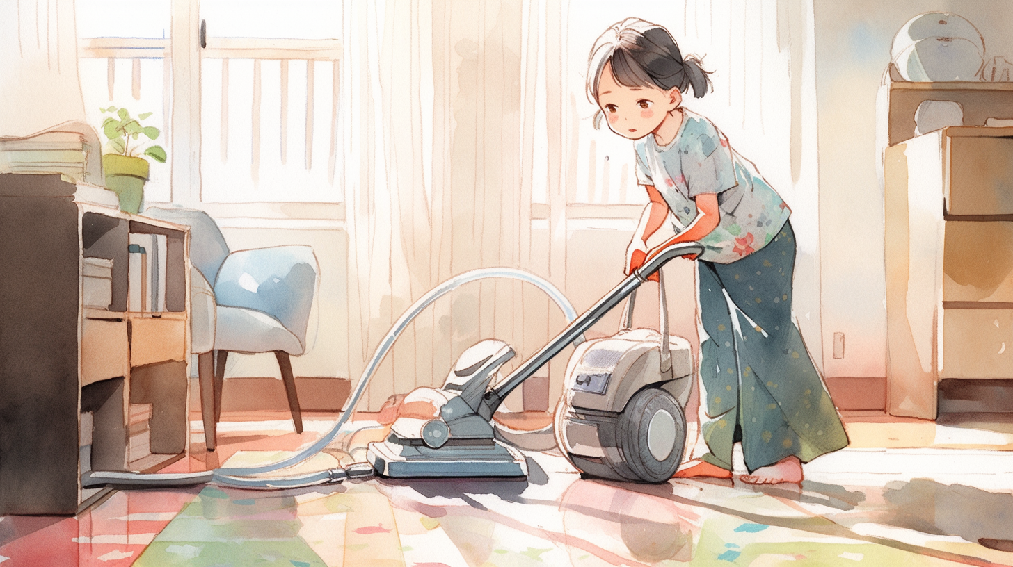 girl cleaning with vacuum cleaner