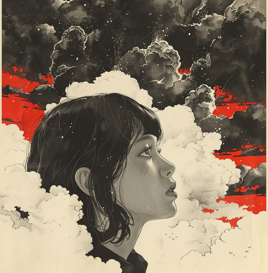 girl vintage poster style cloud