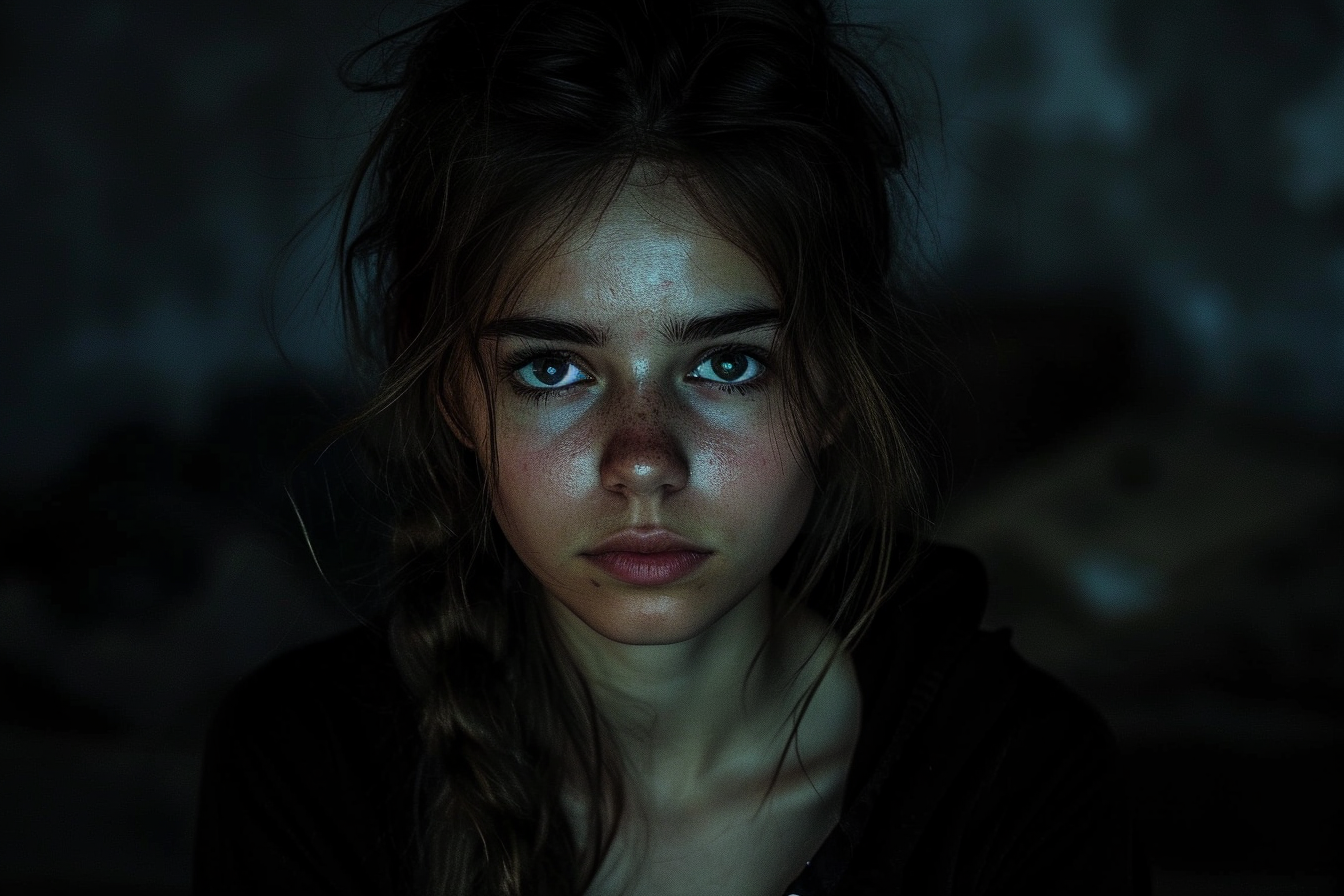 girl confident portrait in dark tones