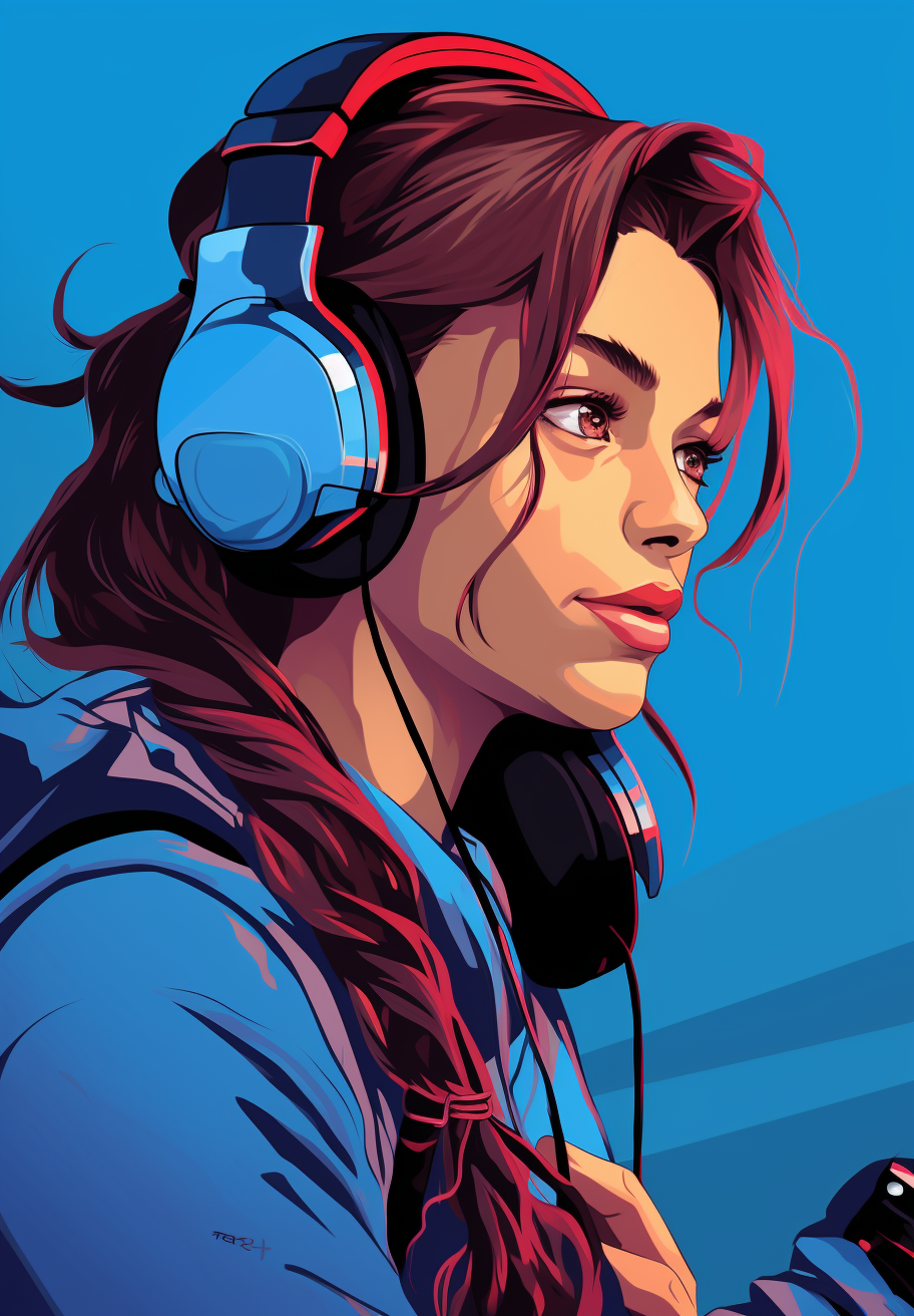 Girl holding controller and wearing gaming headset