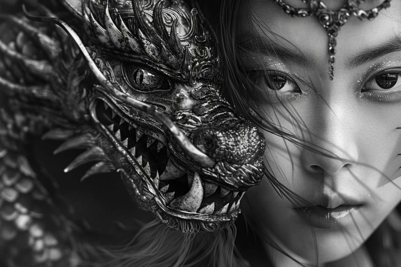 Girl Dragon Mask Samurai Photo