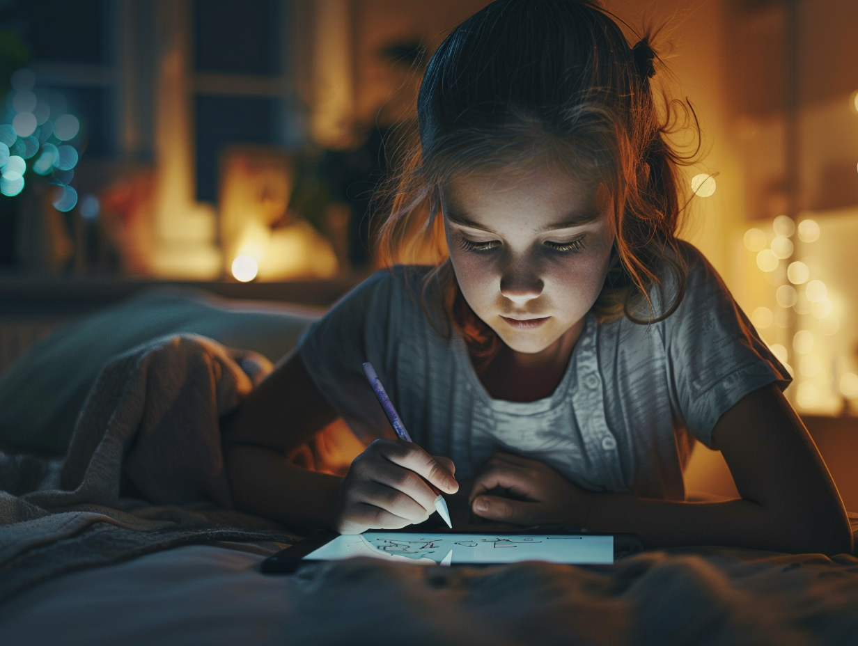 Girl Drawing on Tablet Device