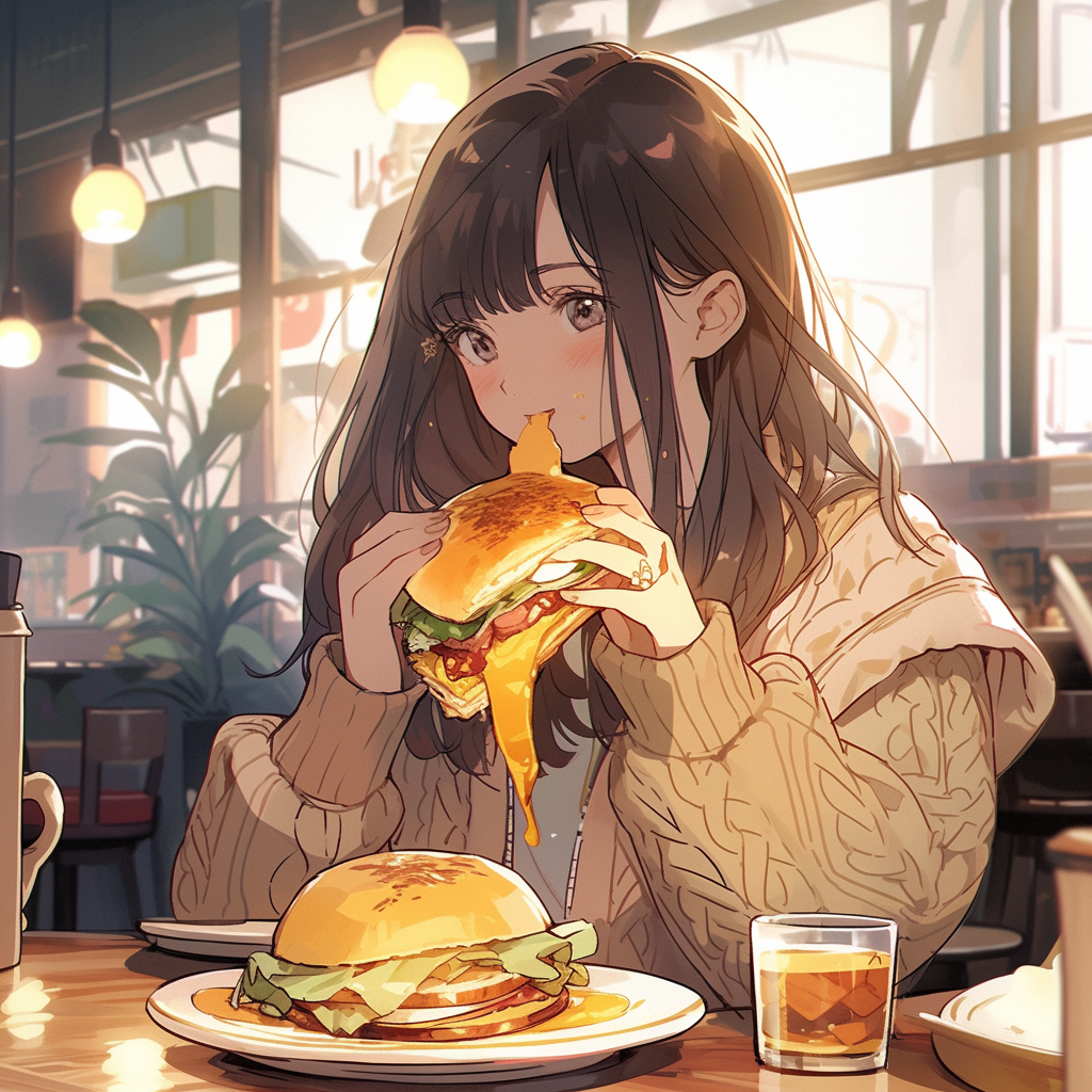 Girl enjoying a tasty omelette