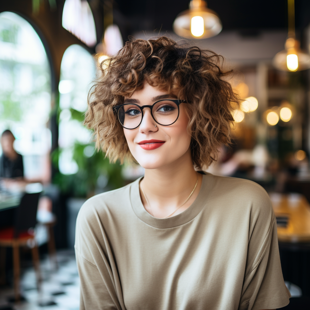 Smiling girl in a fashion cafe